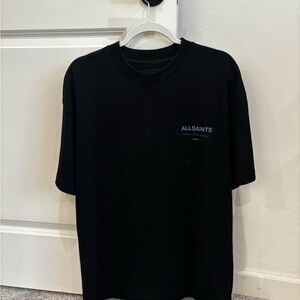 All Saints Black Tee with Blue Logo